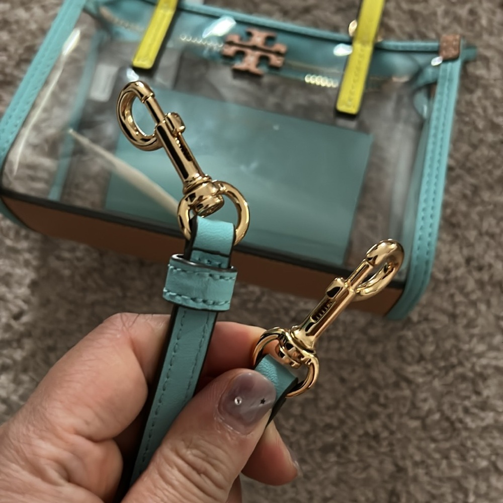Tory Burch Transparent Mini Bag with Aqua and Yellow Details - Picture 15 of 15